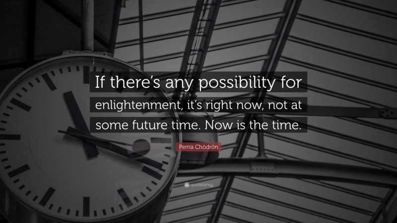 Pema Chödrön Quote: “If there’s any possibility for enlightenment, it’s right now, not at some future time. Now is the time.”