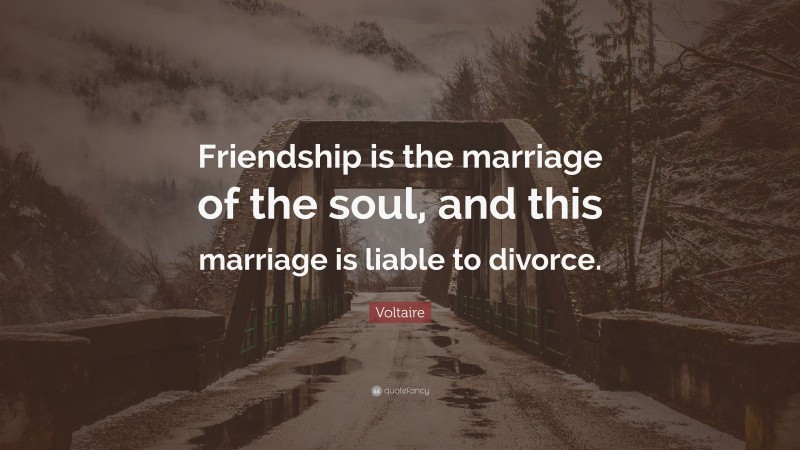 Voltaire Quote: “Friendship is the marriage of the soul, and this marriage is liable to divorce.”