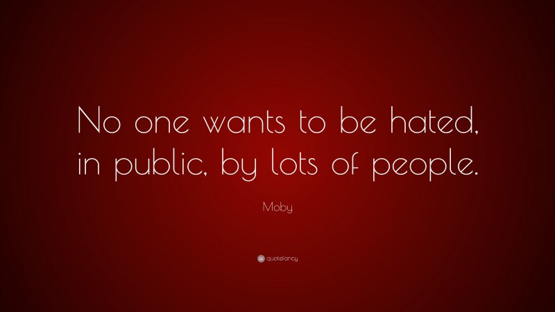 Moby Quote: “No one wants to be hated, in public, by lots of people.”