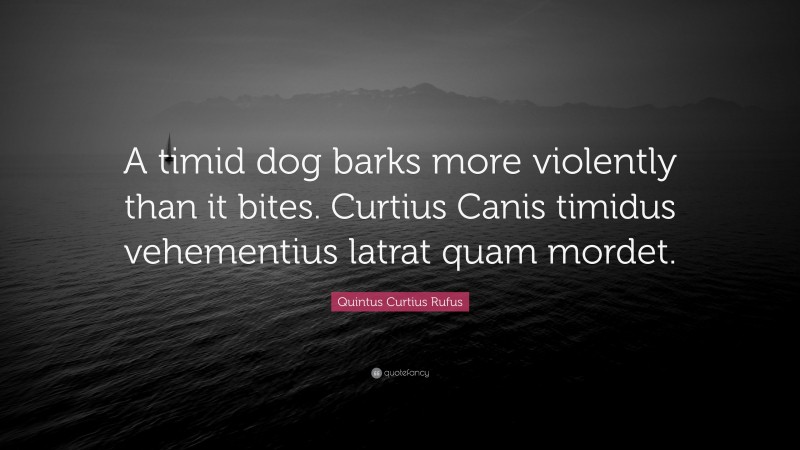 Quintus Curtius Rufus Quote: “A timid dog barks more violently than it bites. Curtius Canis timidus vehementius latrat quam mordet.”
