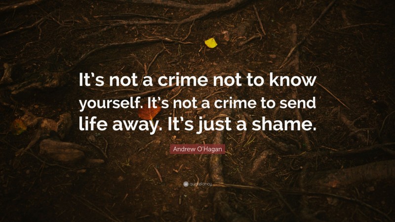 Andrew O'Hagan Quote: “It’s not a crime not to know yourself. It’s not a crime to send life away. It’s just a shame.”