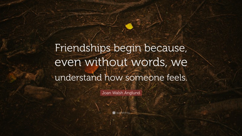 Joan Walsh Anglund Quote: “Friendships begin because, even without words, we understand how someone feels.”