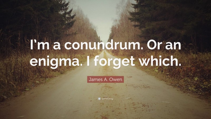 James A. Owen Quote: “I’m a conundrum. Or an enigma. I forget which.”