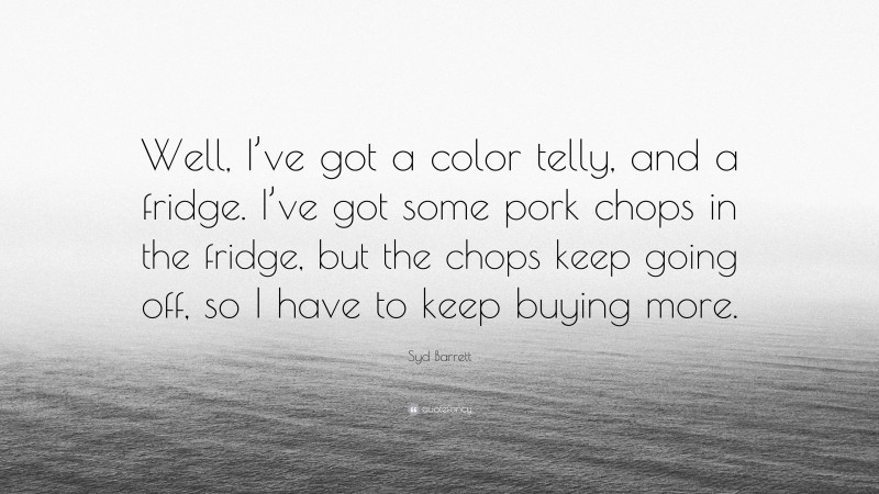 Syd Barrett Quote: “Well, I’ve got a color telly, and a fridge. I’ve got some pork chops in the fridge, but the chops keep going off, so I have to keep buying more.”