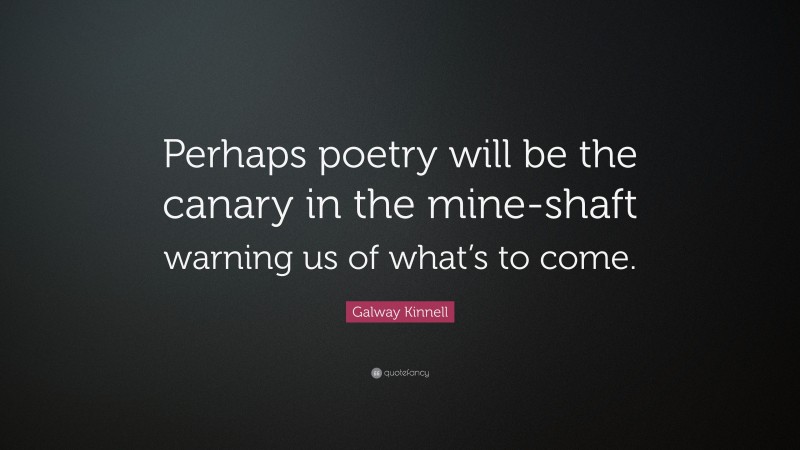 Galway Kinnell Quote: “Perhaps poetry will be the canary in the mine-shaft warning us of what’s to come.”