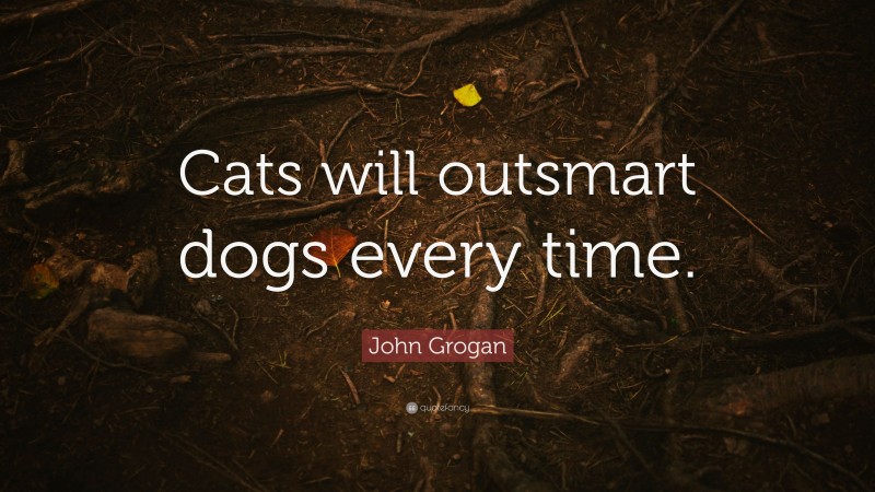 John Grogan Quote: “Cats will outsmart dogs every time.”