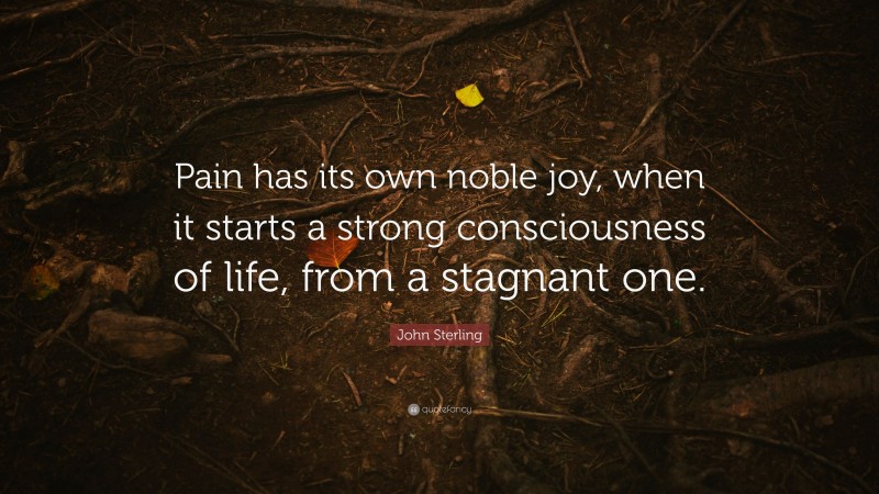 John Sterling Quote: “Pain has its own noble joy, when it starts a strong consciousness of life, from a stagnant one.”