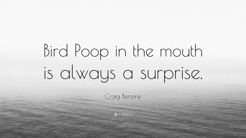 Craig Benzine Quote: “Bird Poop in the mouth is always a surprise.”
