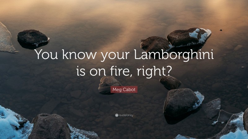 Meg Cabot Quote: “You know your Lamborghini is on fire, right?”