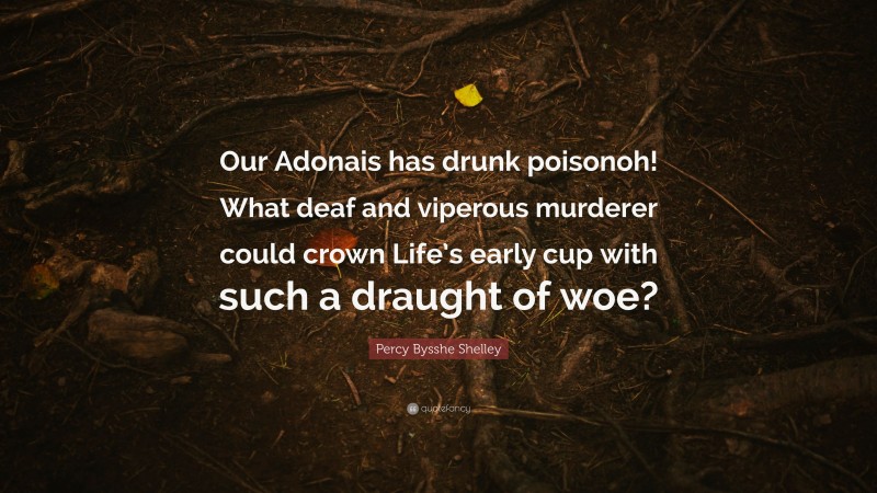 Percy Bysshe Shelley Quote: “Our Adonais has drunk poisonoh! What deaf and viperous murderer could crown Life’s early cup with such a draught of woe?”