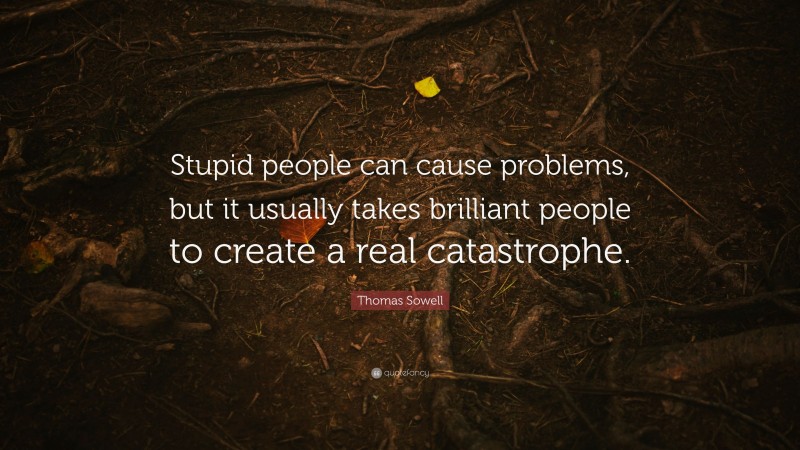 Thomas Sowell Quote: “Stupid people can cause problems, but it usually takes brilliant people to create a real catastrophe.”