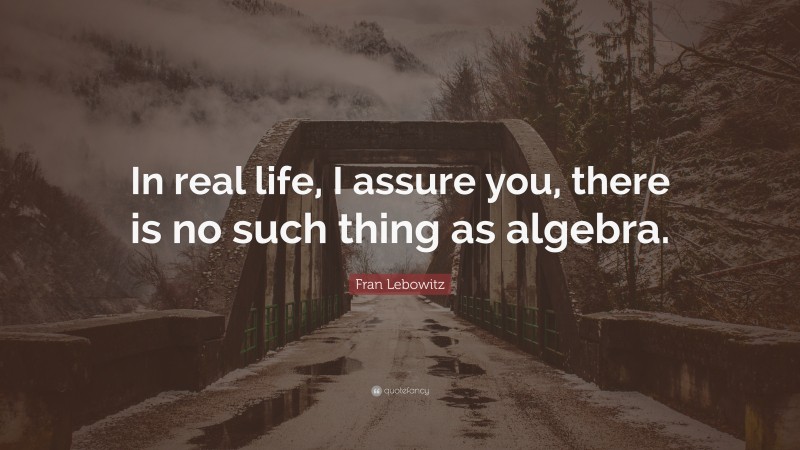 Fran Lebowitz Quote: “In real life, I assure you, there is no such thing as algebra.”