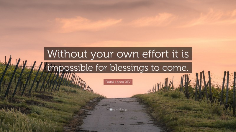 Dalai Lama XIV Quote: “Without your own effort it is impossible for blessings to come.”
