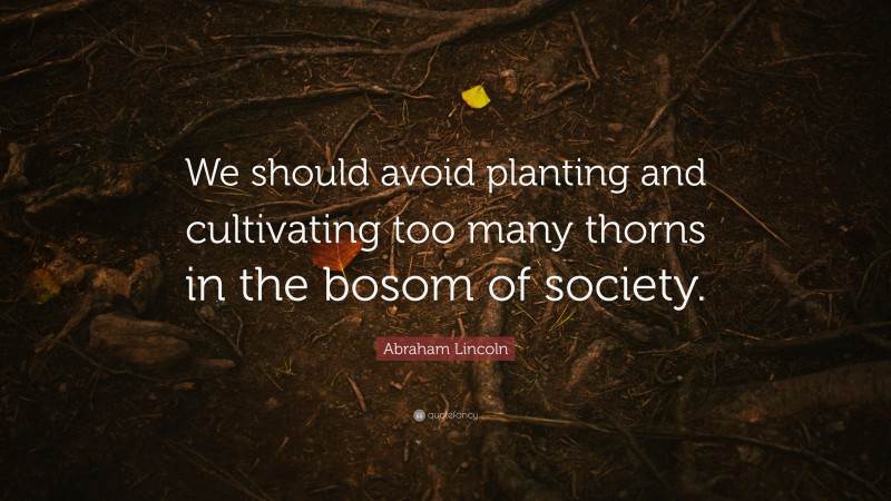 Abraham Lincoln Quote: “We should avoid planting and cultivating too many thorns in the bosom of society.”