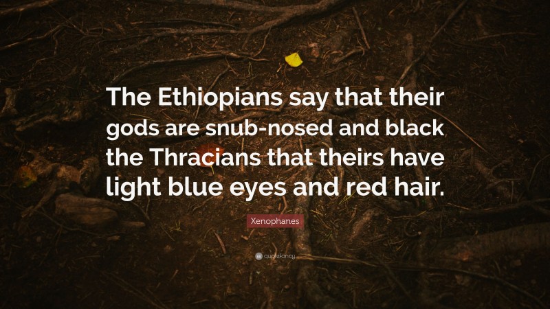 Xenophanes Quote: “The Ethiopians say that their gods are snub-nosed and black the Thracians that theirs have light blue eyes and red hair.”