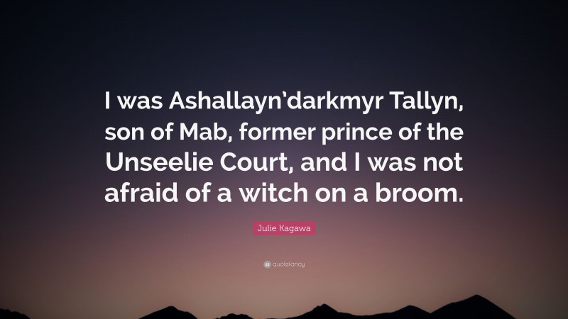 Julie Kagawa Quote: “I was Ashallayn’darkmyr Tallyn, son of Mab, former prince of the Unseelie Court, and I was not afraid of a witch on a broom.”