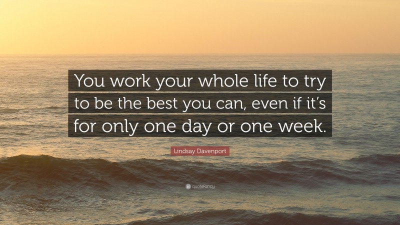 Lindsay Davenport Quote: “You work your whole life to try to be the best you can, even if it’s for only one day or one week.”