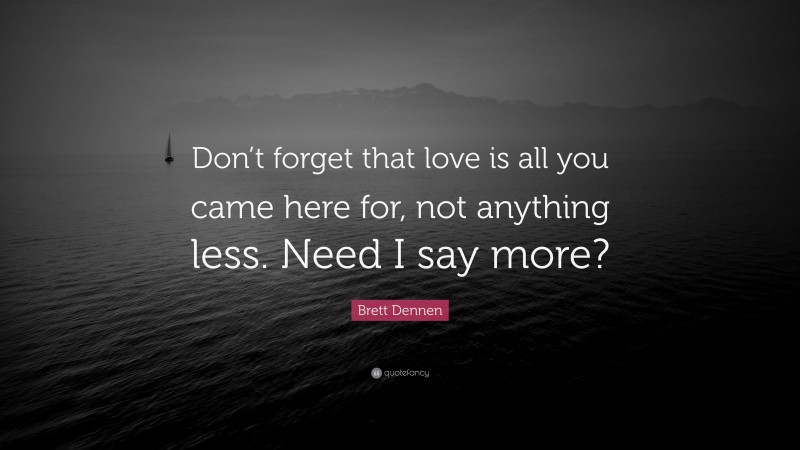 Brett Dennen Quote: “Don’t forget that love is all you came here for, not anything less. Need I say more?”
