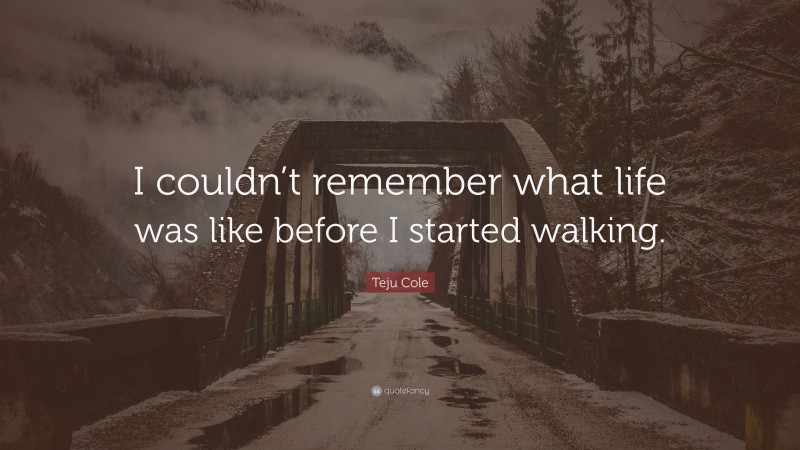 Teju Cole Quote: “I couldn’t remember what life was like before I started walking.”