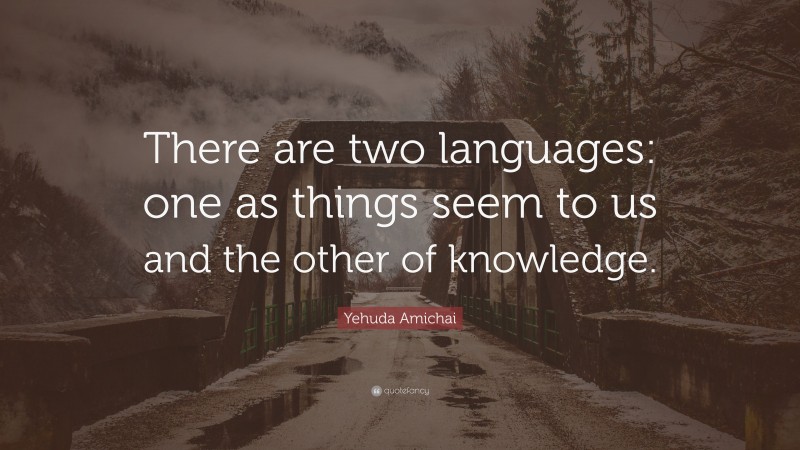 Yehuda Amichai Quote: “There are two languages: one as things seem to us and the other of knowledge.”