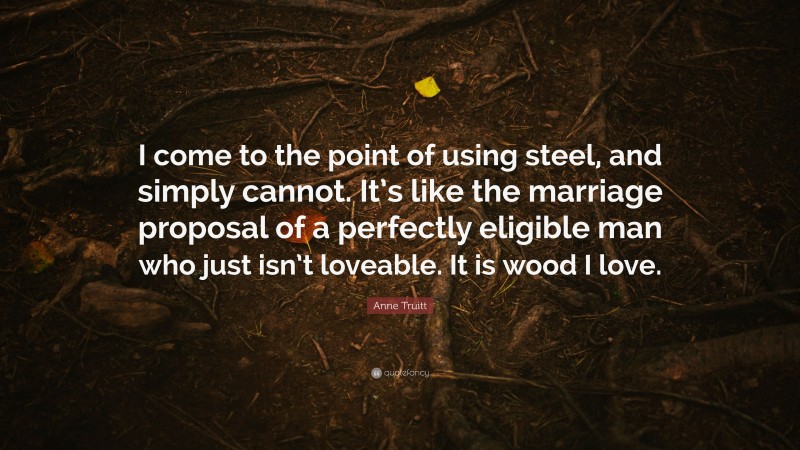 Anne Truitt Quote: “I come to the point of using steel, and simply cannot. It’s like the marriage proposal of a perfectly eligible man who just isn’t loveable. It is wood I love.”