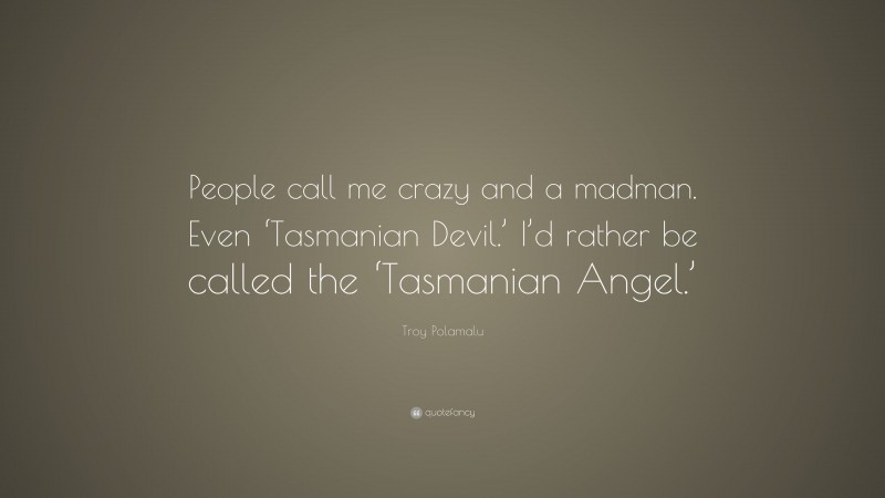 Troy Polamalu Quote: “People call me crazy and a madman. Even ‘Tasmanian Devil.’ I’d rather be called the ‘Tasmanian Angel.’”