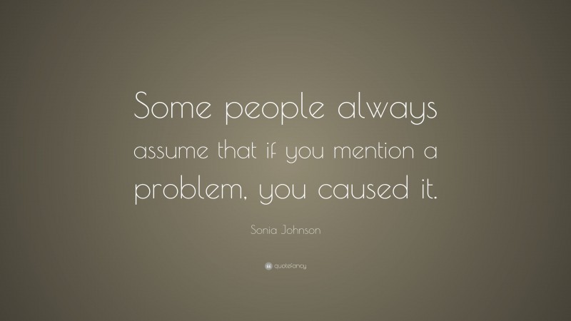 Sonia Johnson Quote: “Some people always assume that if you mention a problem, you caused it.”