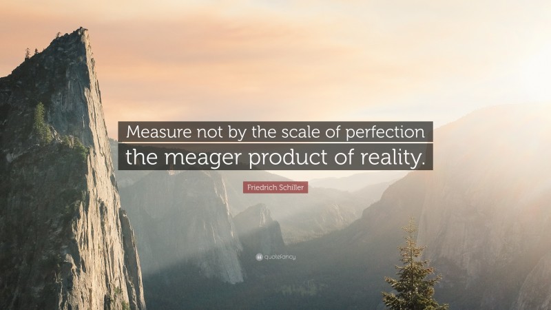 Friedrich Schiller Quote: “Measure not by the scale of perfection the meager product of reality.”