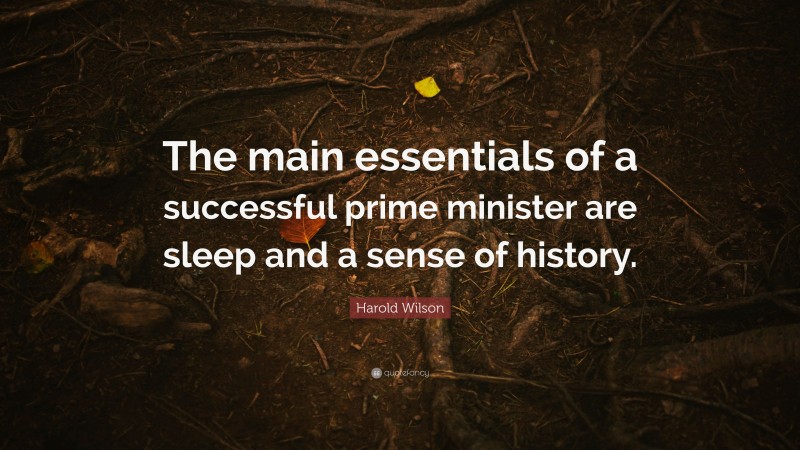 Harold Wilson Quote: “The main essentials of a successful prime minister are sleep and a sense of history.”