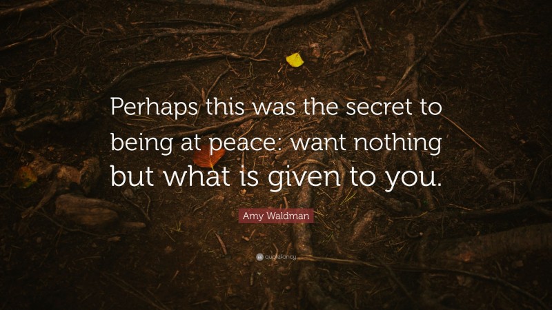 Amy Waldman Quote: “Perhaps this was the secret to being at peace: want nothing but what is given to you.”