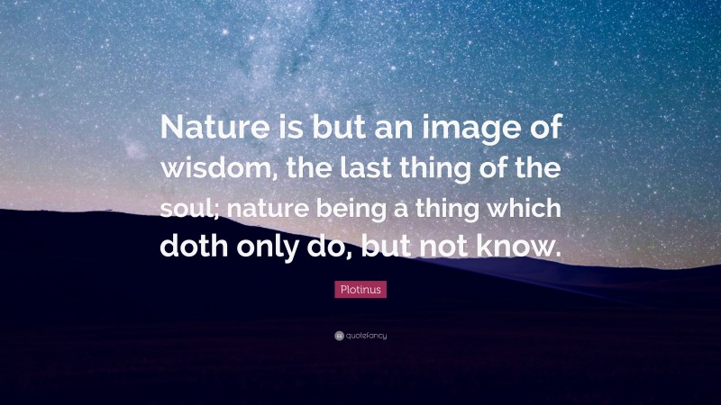Plotinus Quote: “Nature is but an image of wisdom, the last thing of the soul; nature being a thing which doth only do, but not know.”
