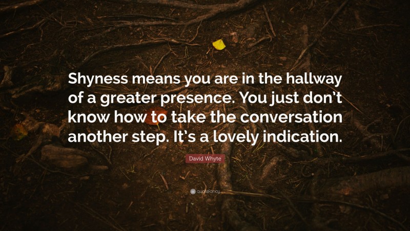 David Whyte Quote: “Shyness means you are in the hallway of a greater presence. You just don’t know how to take the conversation another step. It’s a lovely indication.”