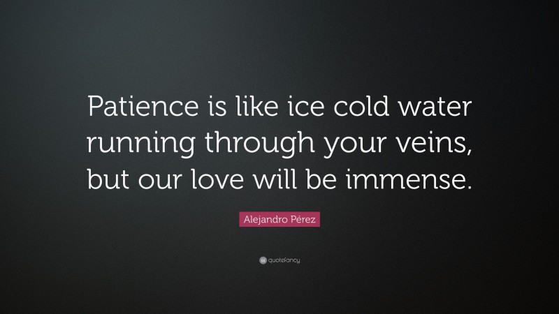 Alejandro Pérez Quote: “Patience is like ice cold water running through your veins, but our love will be immense.”