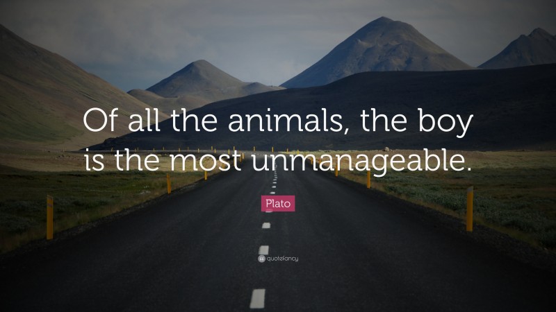 Plato Quote: “Of all the animals, the boy is the most unmanageable.”