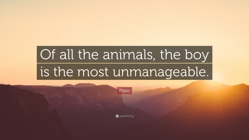 Plato Quote: “Of all the animals, the boy is the most unmanageable.”