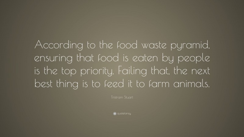 Tristram Stuart Quote: “According to the food waste pyramid, ensuring that food is eaten by people is the top priority. Failing that, the next best thing is to feed it to farm animals.”