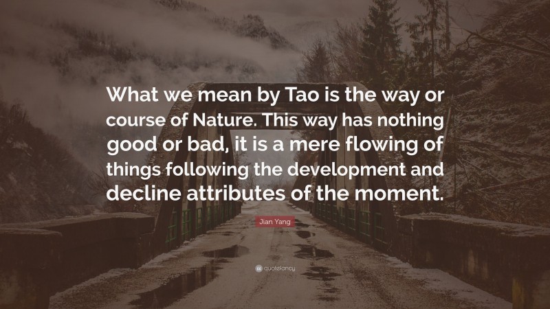 Jian Yang Quote: “What we mean by Tao is the way or course of Nature. This way has nothing good or bad, it is a mere flowing of things following the development and decline attributes of the moment.”