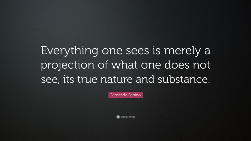 Fernando Sabino Quote: “Everything one sees is merely a projection of what one does not see, its true nature and substance.”