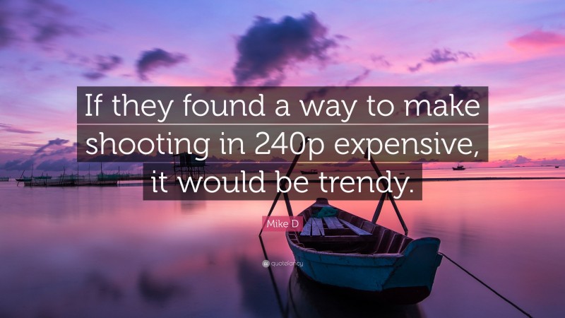 Mike D Quote: “If they found a way to make shooting in 240p expensive, it would be trendy.”