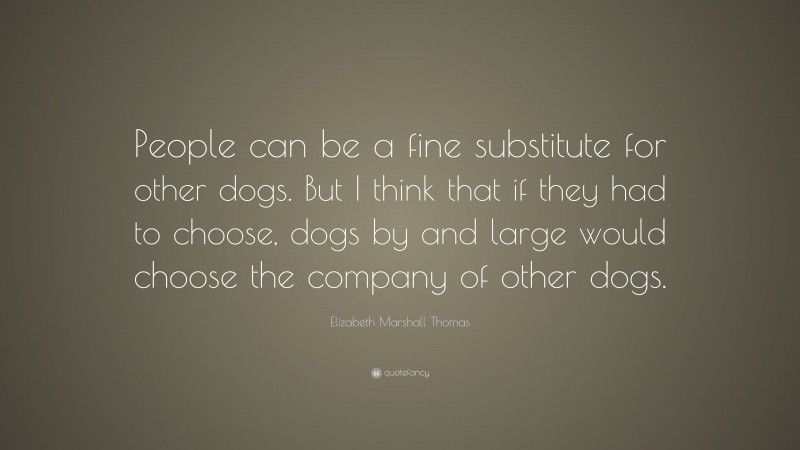Elizabeth Marshall Thomas Quote: “People can be a fine substitute for other dogs. But I think that if they had to choose, dogs by and large would choose the company of other dogs.”