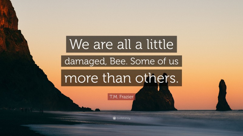 T.M. Frazier Quote: “We are all a little damaged, Bee. Some of us more than others.”
