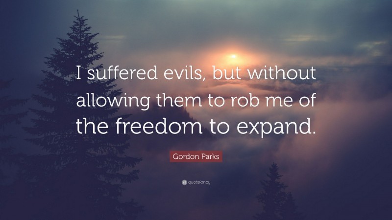 Gordon Parks Quote: “I suffered evils, but without allowing them to rob me of the freedom to expand.”