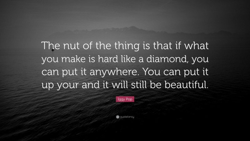 Iggy Pop Quote: “The nut of the thing is that if what you make is hard like a diamond, you can put it anywhere. You can put it up your and it will still be beautiful.”