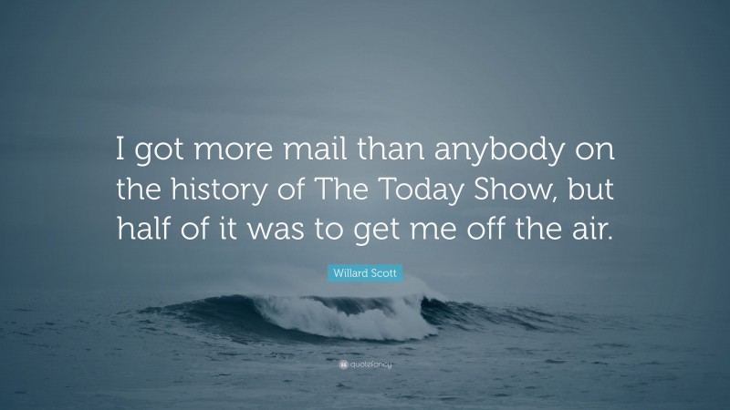 Willard Scott Quote: “I got more mail than anybody on the history of The Today Show, but half of it was to get me off the air.”