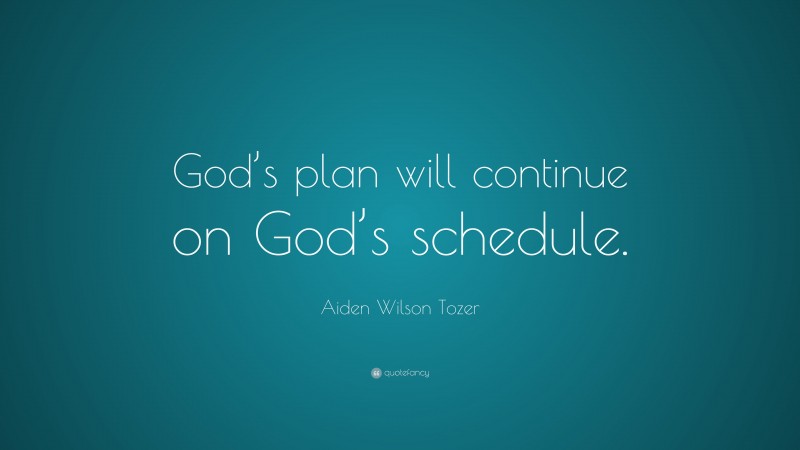 Aiden Wilson Tozer Quote: “God’s plan will continue on God’s schedule.”