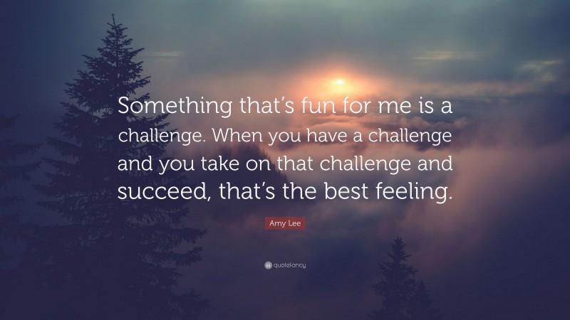Amy Lee Quote: “Something that’s fun for me is a challenge. When you have a challenge and you take on that challenge and succeed, that’s the best feeling.”