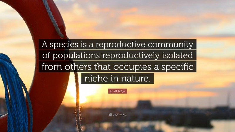 Ernst Mayr Quote: “A species is a reproductive community of populations reproductively isolated from others that occupies a specific niche in nature.”