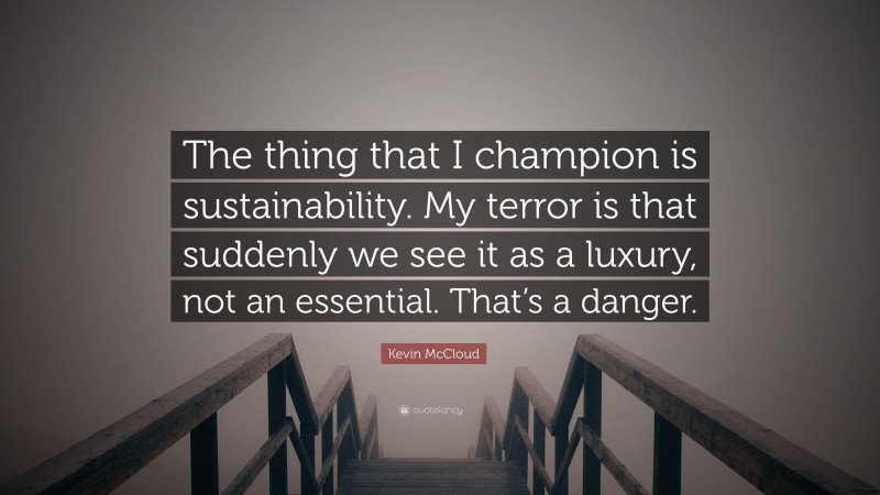 Kevin McCloud Quote: “The thing that I champion is sustainability. My terror is that suddenly we see it as a luxury, not an essential. That’s a danger.”