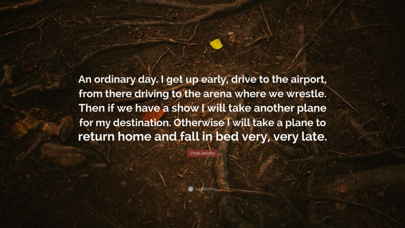 Chris Jericho Quote: “An ordinary day. I get up early, drive to the airport, from there driving to the arena where we wrestle. Then if we have a show I will take another plane for my destination. Otherwise I will take a plane to return home and fall in bed very, very late.”