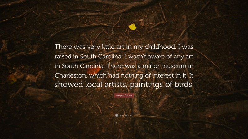 Jasper Johns Quote: “There was very little art in my childhood. I was raised in South Carolina; I wasn’t aware of any art in South Carolina. There was a minor museum in Charleston, which had nothing of interest in it. It showed local artists, paintings of birds.”